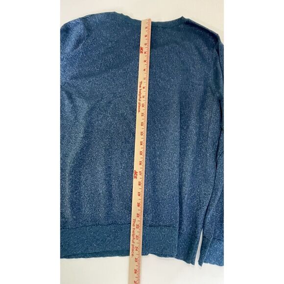Talbots Women Plus 2X Button Front Cardigan Sweater Blue Silver Shimmer Sparkle - Picture 5 of 11
